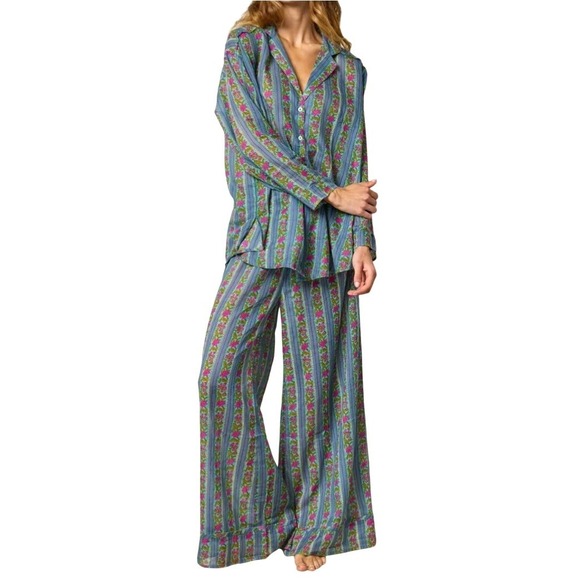 NATURAL LIFE Other - Natural Life Dreamy Cotton Pajama Set Blue Floral Striped M Loungewear Set Sheer